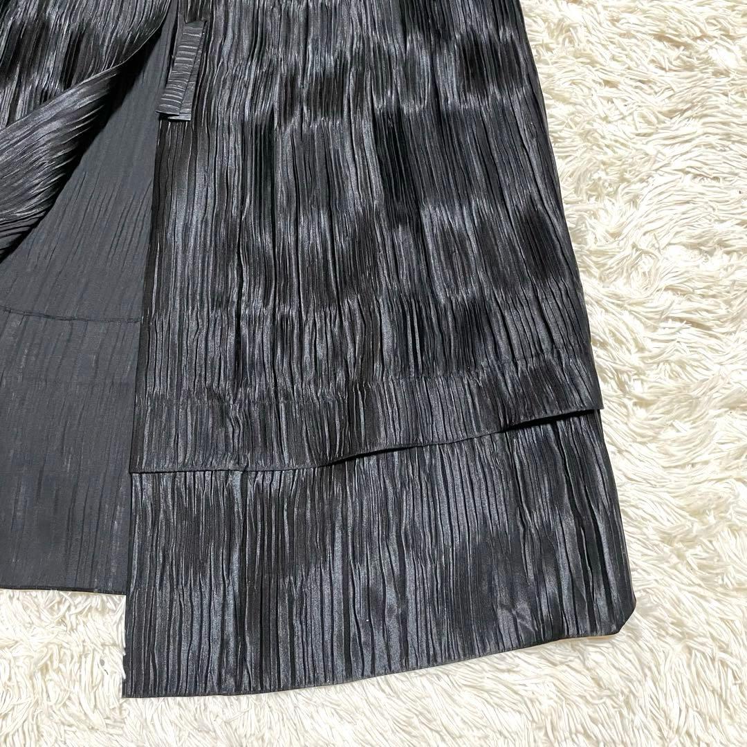 総ジャバラ プリーツ ショールカラー コート マキシ丈 大きいサイズ 黒