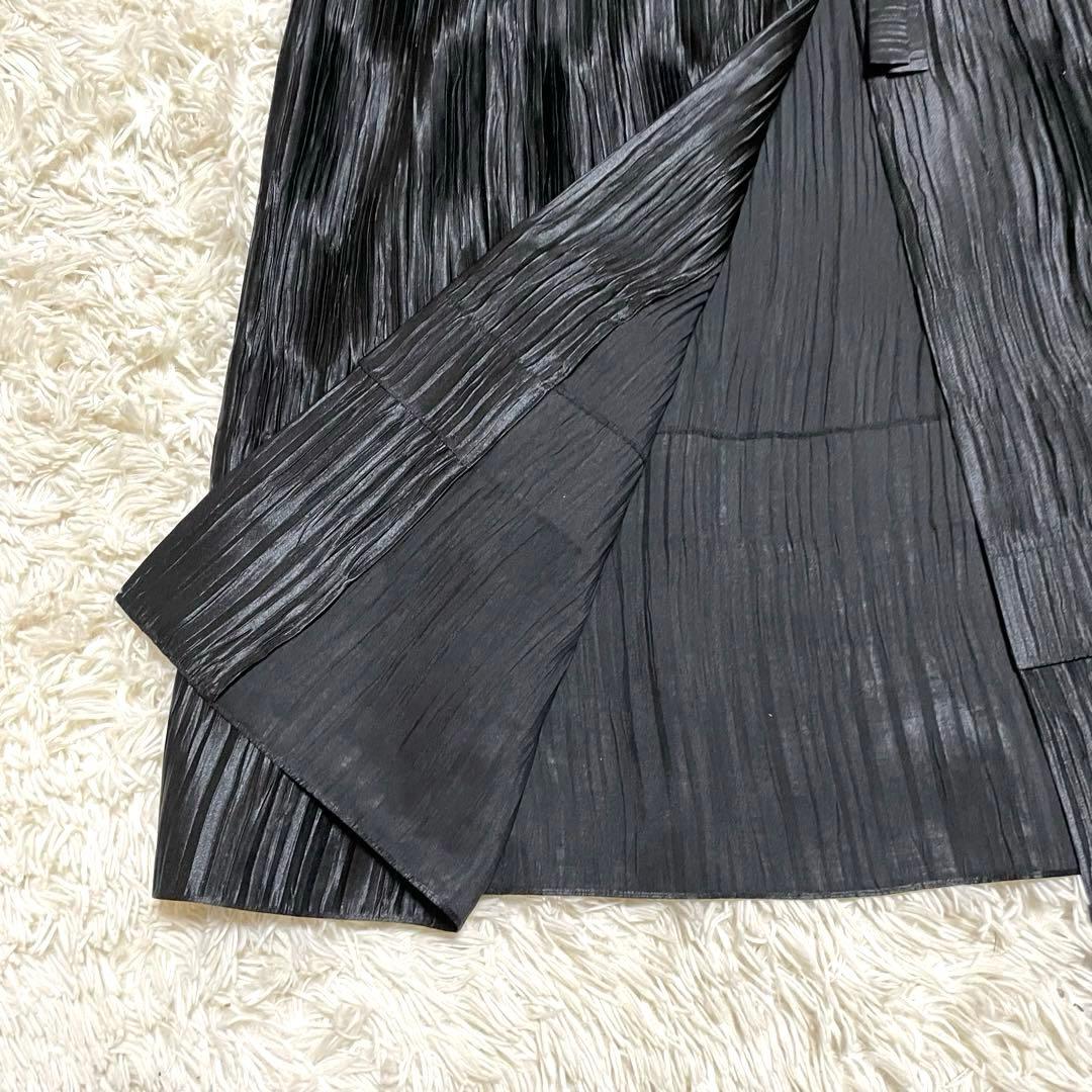 総ジャバラ プリーツ ショールカラー コート マキシ丈 大きいサイズ 黒