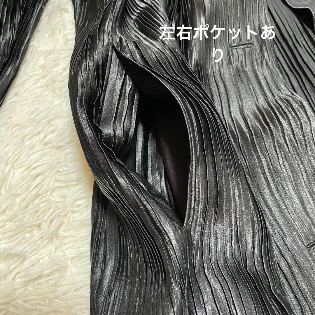 総ジャバラ プリーツ ショールカラー コート マキシ丈 大きいサイズ 黒