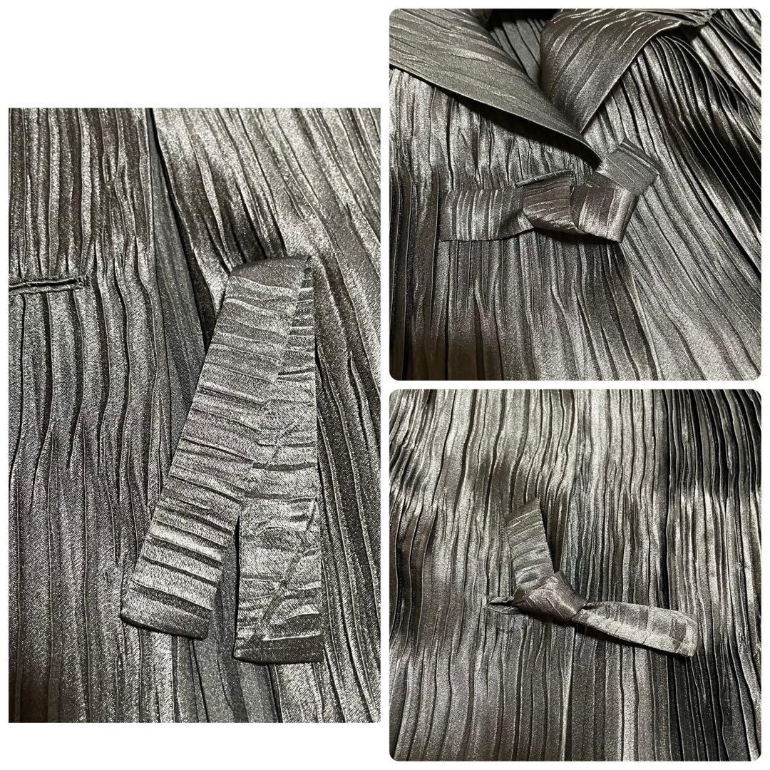 総ジャバラ プリーツ ショールカラー コート マキシ丈 大きいサイズ 黒