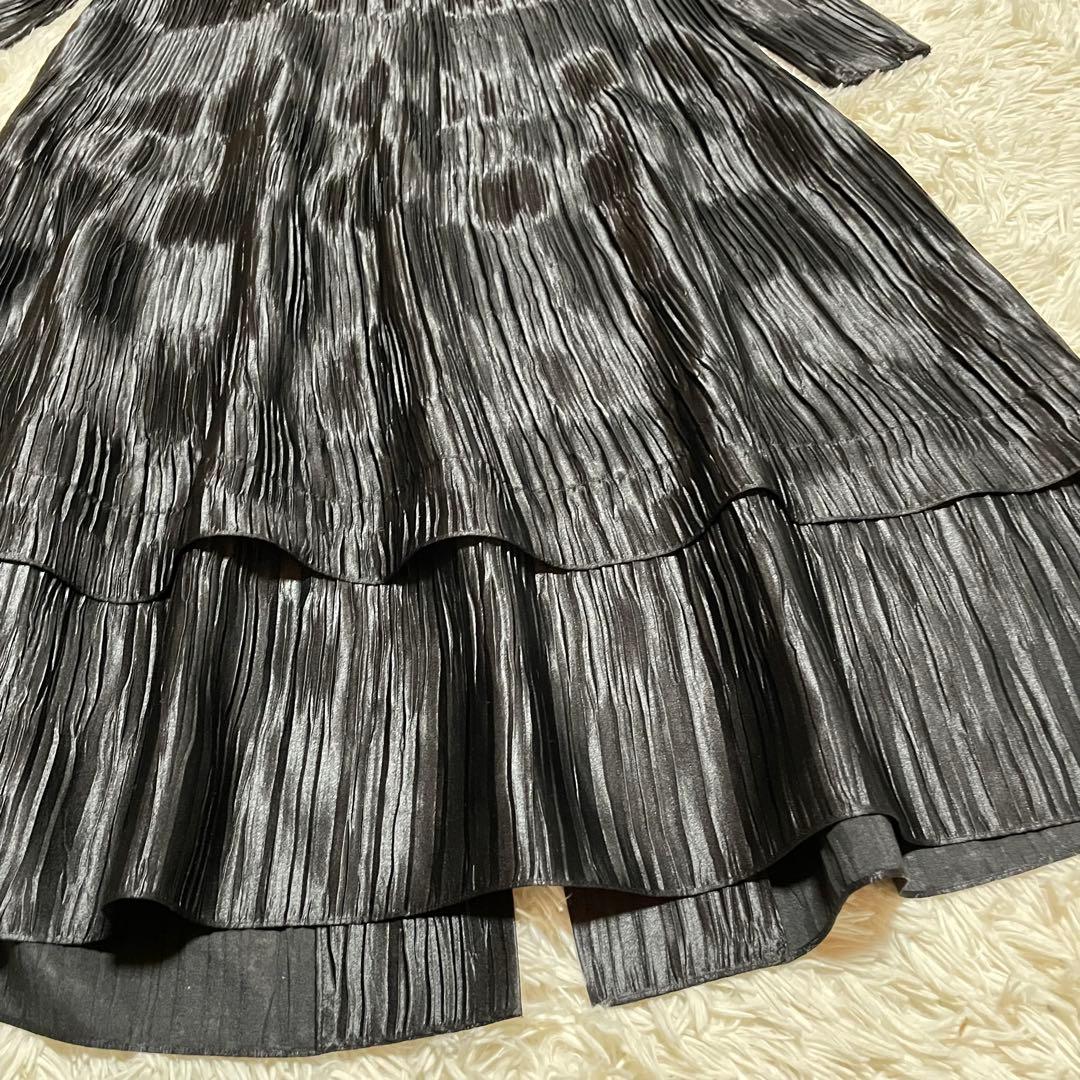 総ジャバラ プリーツ ショールカラー コート マキシ丈 大きいサイズ 黒