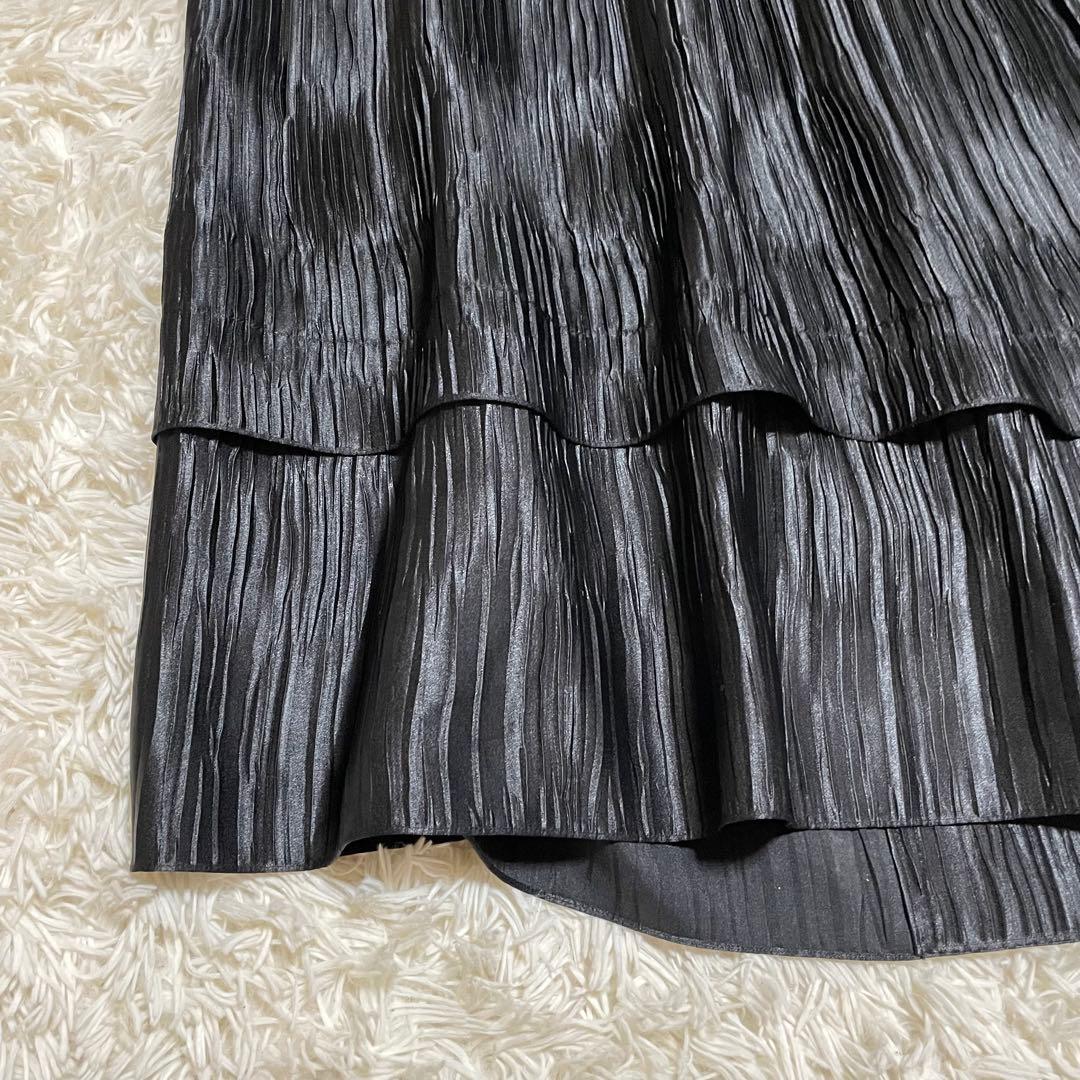 総ジャバラ プリーツ ショールカラー コート マキシ丈 大きいサイズ 黒