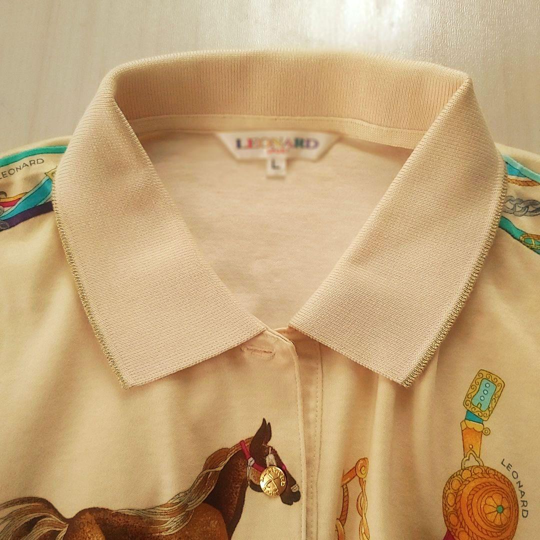 未使用美品★LEONARD レオナールスポーツ★長袖ポロシャツ　L ホース柄