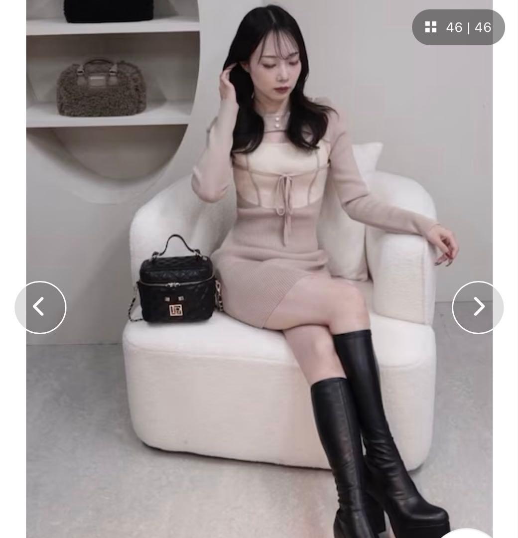 【LIPSERVICE】デコルテオープンバイカラーリボンニットワンピース