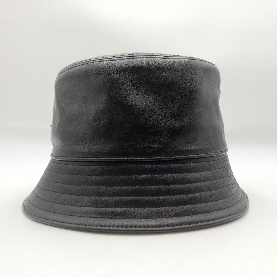 琴！超美品✨PRADA バケットハット 黒 レザー 三角ロゴ M