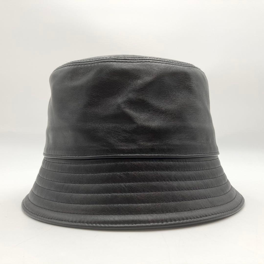 琴！超美品✨PRADA バケットハット 黒 レザー 三角ロゴ M