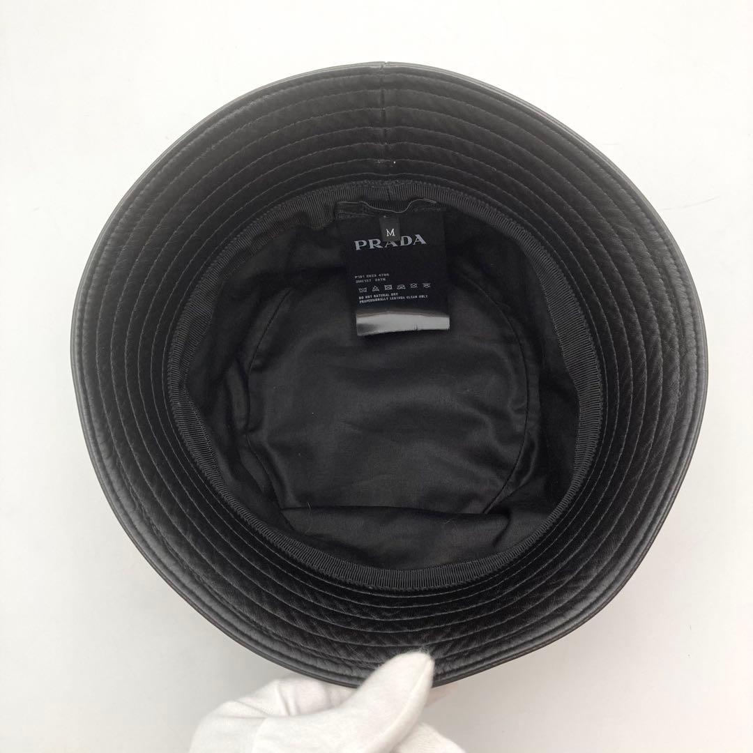 琴！超美品✨PRADA バケットハット 黒 レザー 三角ロゴ M