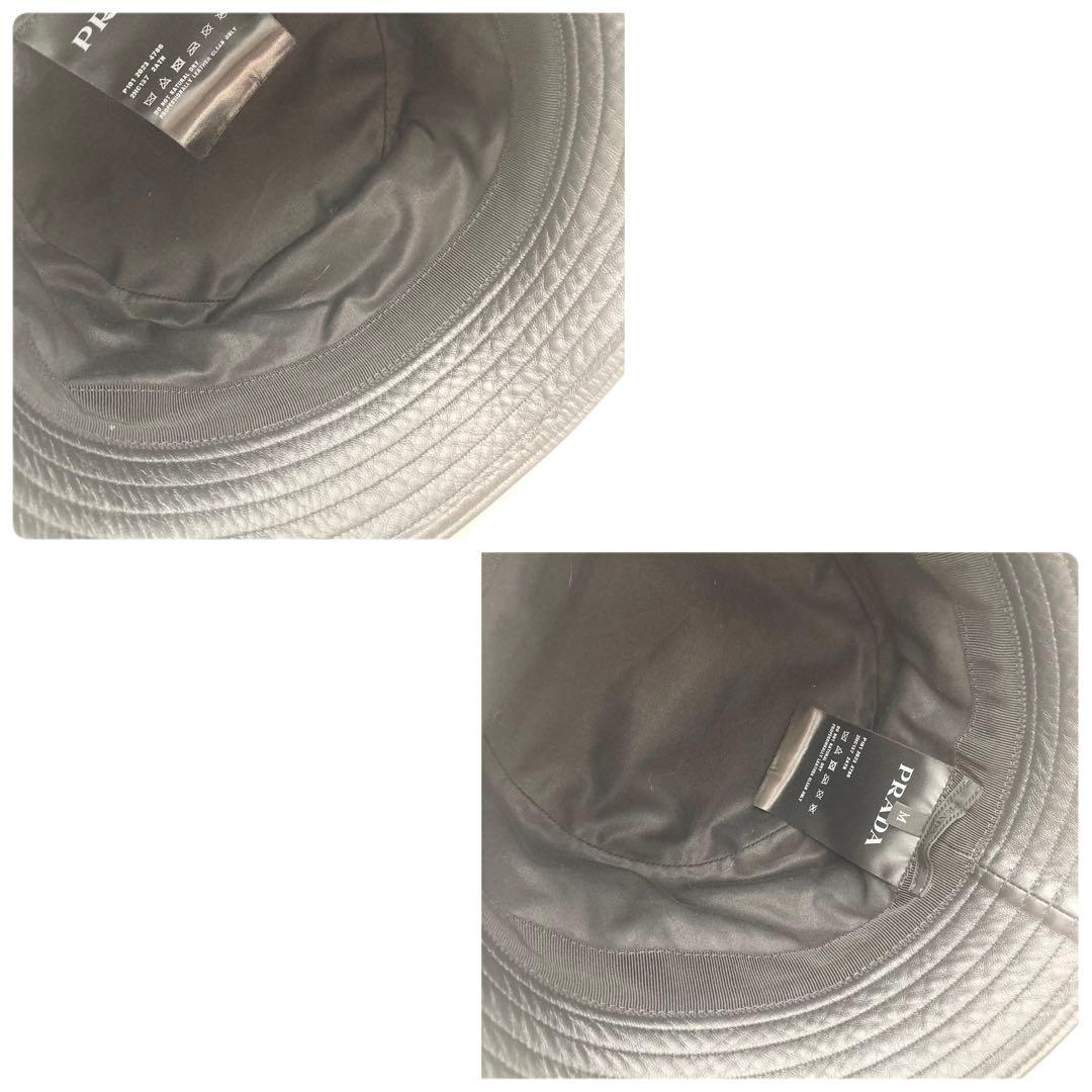 琴！超美品✨PRADA バケットハット 黒 レザー 三角ロゴ M