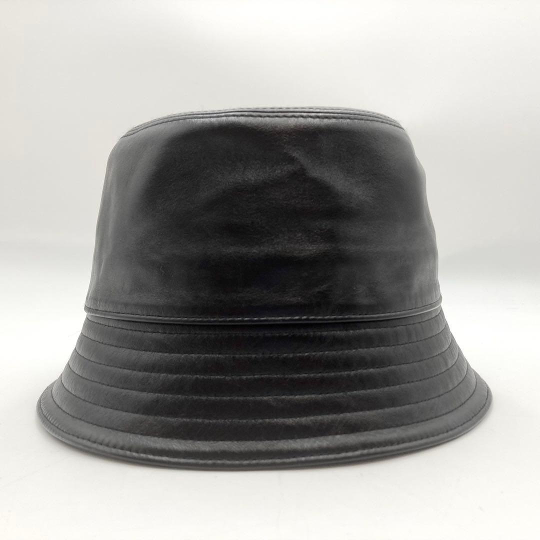 琴！超美品✨PRADA バケットハット 黒 レザー 三角ロゴ M