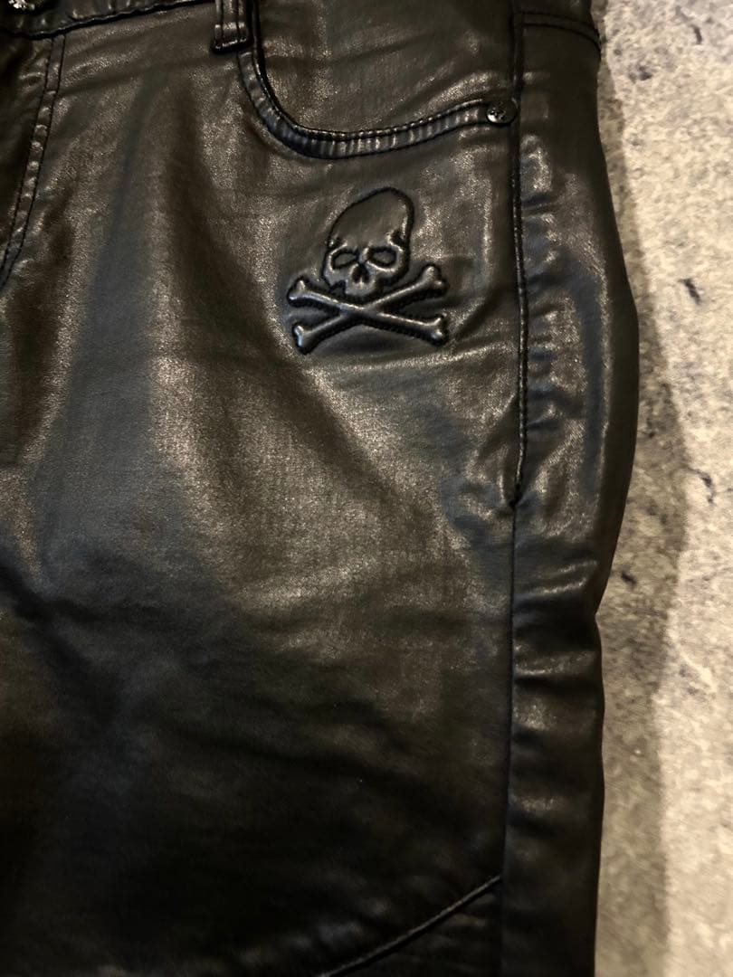 y2k grunge opium archive コーティング デニム　スカル