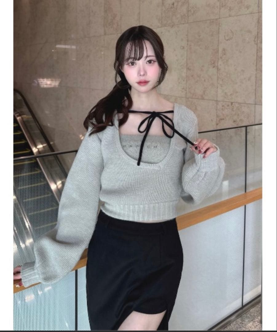 アシメレイヤードニットトップスgry