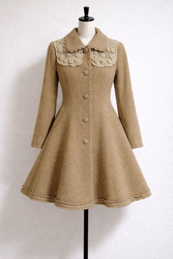 【美品】ピンクハウス　ベージュ フレアコート レース襟