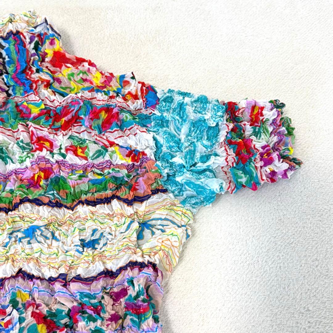 極美品✨ISSEY MIYAKE プリーツ　花柄　総柄　シワ加工　トップス