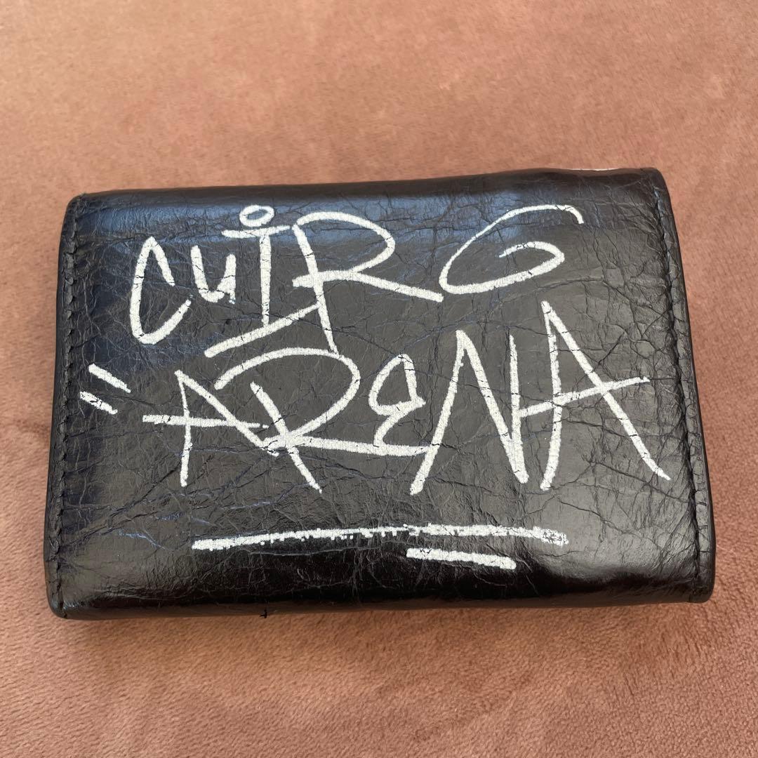 バレンシアガ ペーパーミニウォレット /グラフィティ 三つ折り財布 レザー 黒