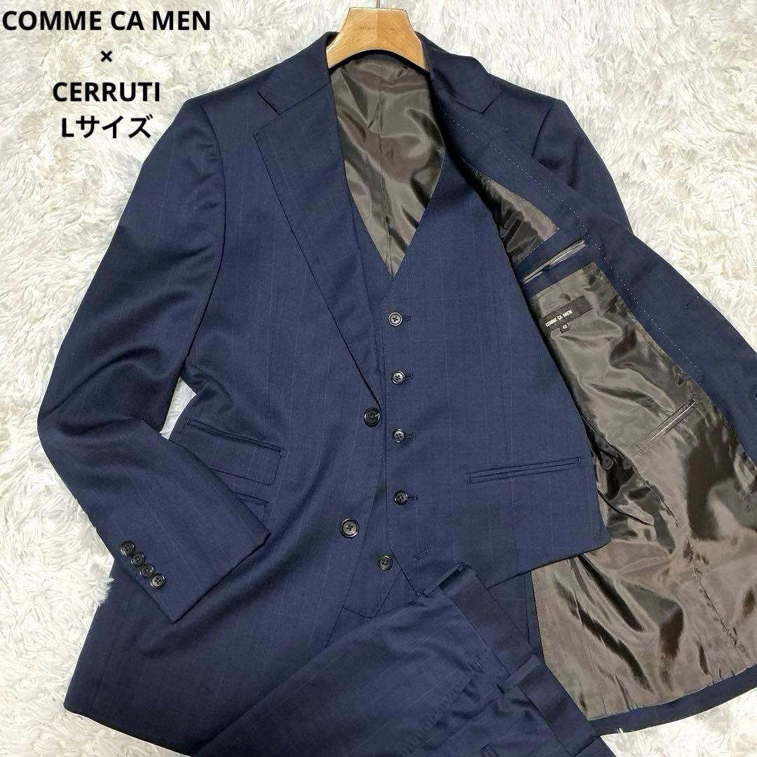 極美品⭐︎コムサメン スリーピーススーツ チェルッティ ウィンドウペン 紺 L