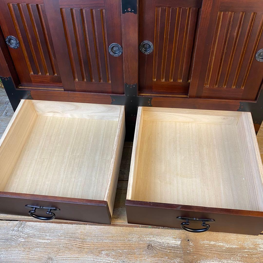 訳あり品！【104】民芸家具木製桐材天然無垢和水屋タンス L和室和風収納箪笥