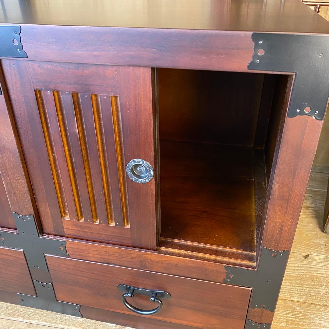 訳あり品！【104】民芸家具木製桐材天然無垢和水屋タンス L和室和風収納箪笥