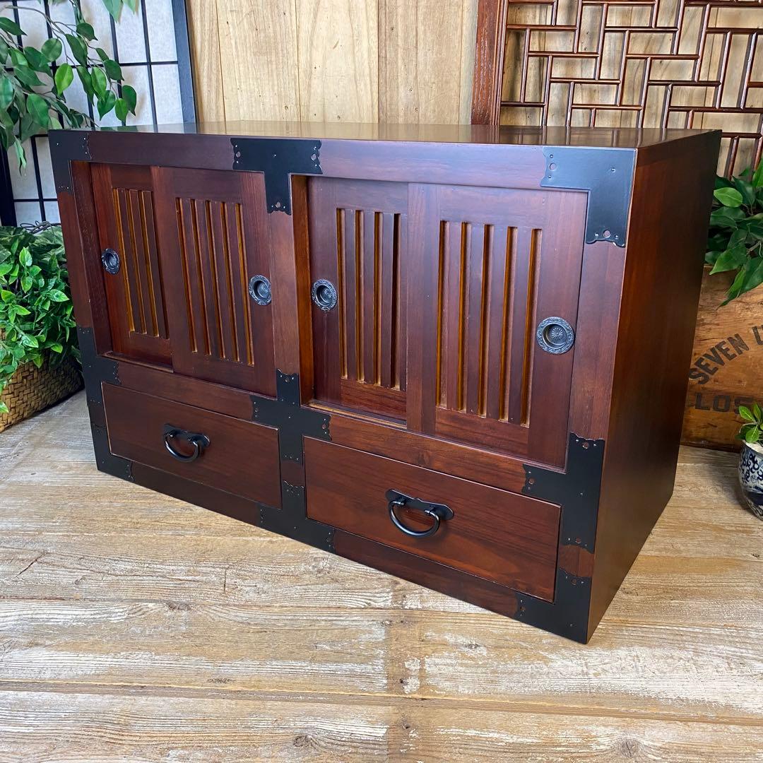 訳あり品！【104】民芸家具木製桐材天然無垢和水屋タンス L和室和風収納箪笥