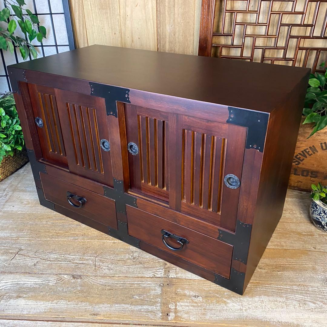 訳あり品！【104】民芸家具木製桐材天然無垢和水屋タンス L和室和風収納箪笥