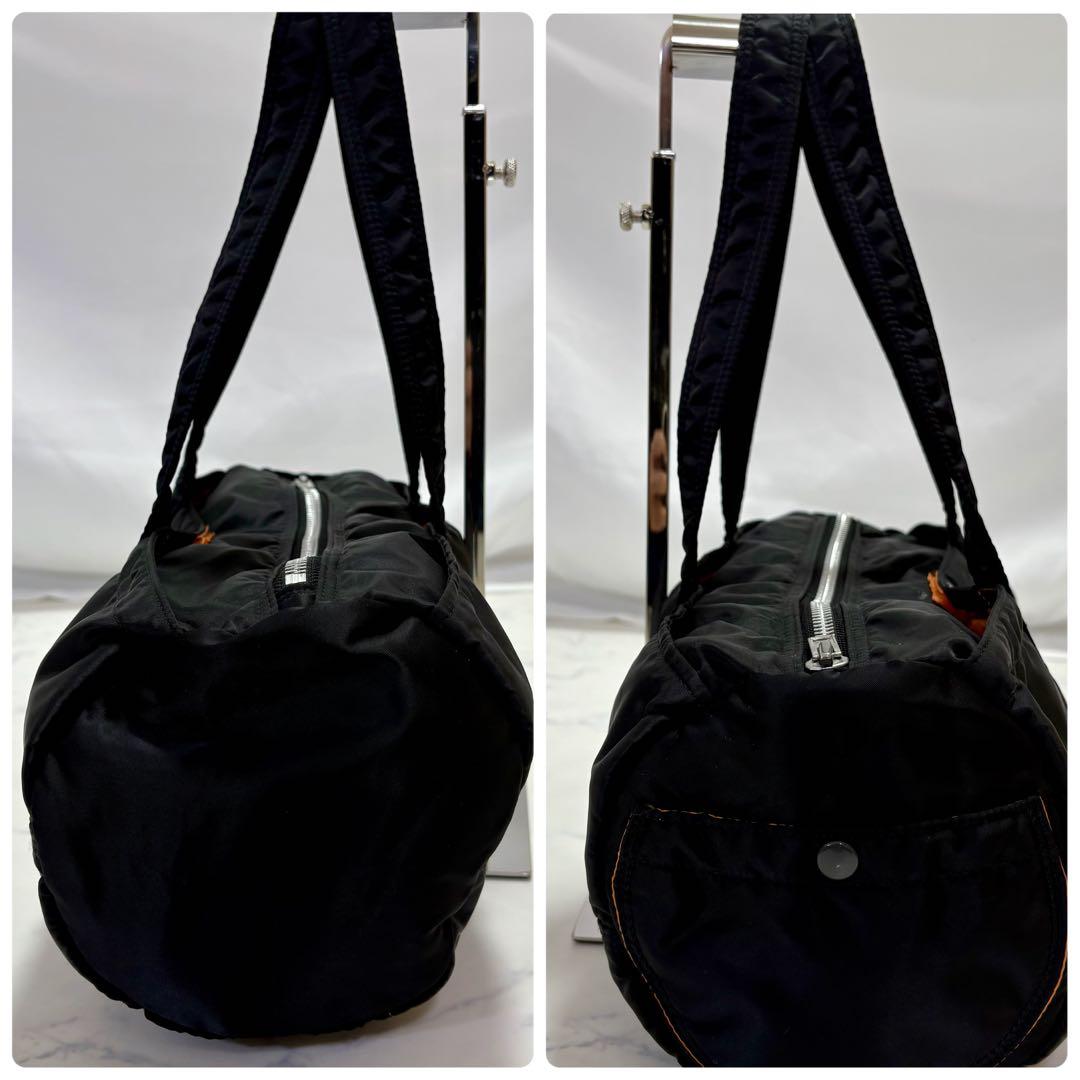 美品 PORTER タンカー ミニボストンバッグ 黒 オレンジ ナイロン ドラム