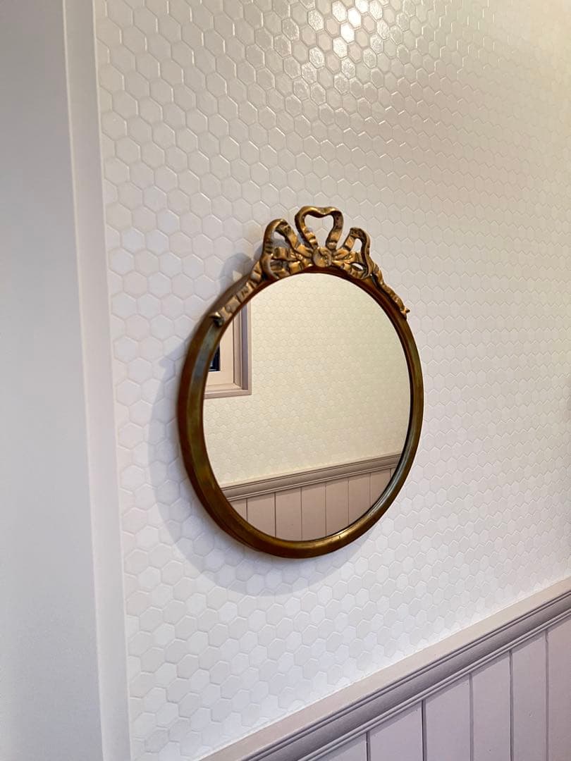 フランスアンティーク壁掛け鏡 リボン