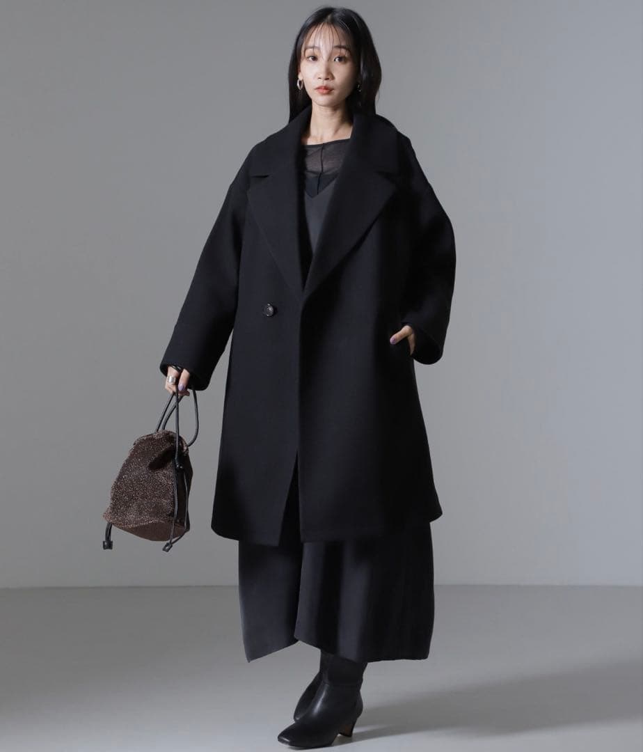 nano universe メルトンジャージーワイドチェスターコート美品