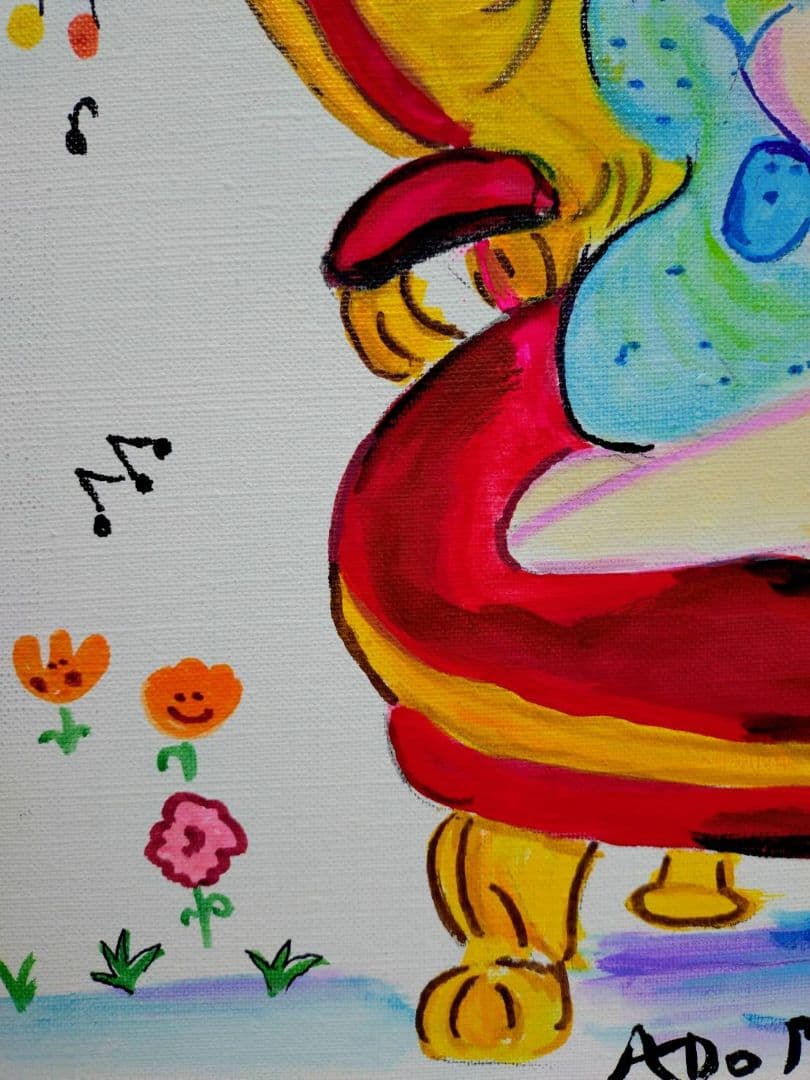 【F6号】水森亜土　手描き作品/表裏サイン・裏描き有/油彩/アクリル/額縁/額装