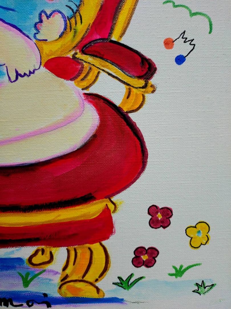 【F6号】水森亜土　手描き作品/表裏サイン・裏描き有/油彩/アクリル/額縁/額装