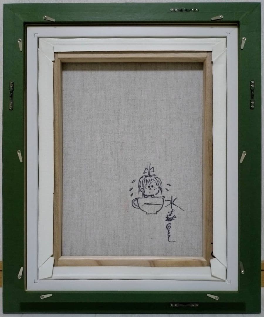 【F6号】水森亜土　手描き作品/表裏サイン・裏描き有/油彩/アクリル/額縁/額装