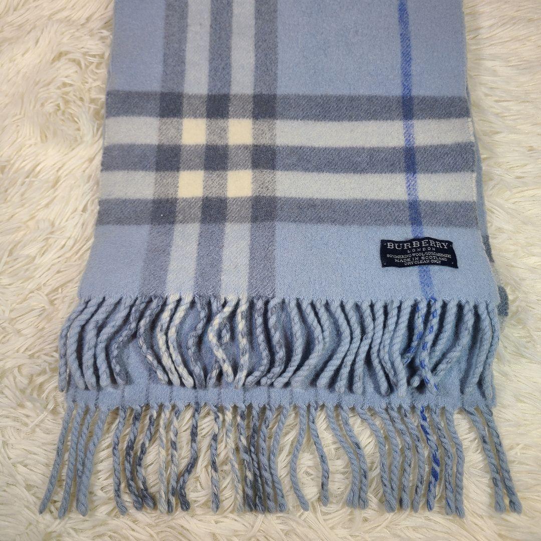【BURBERRY】ギガチェックマフラー カシミヤ10％ 英国製　ブルー