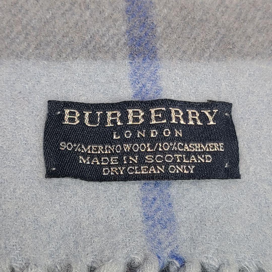 【BURBERRY】ギガチェックマフラー カシミヤ10％ 英国製　ブルー