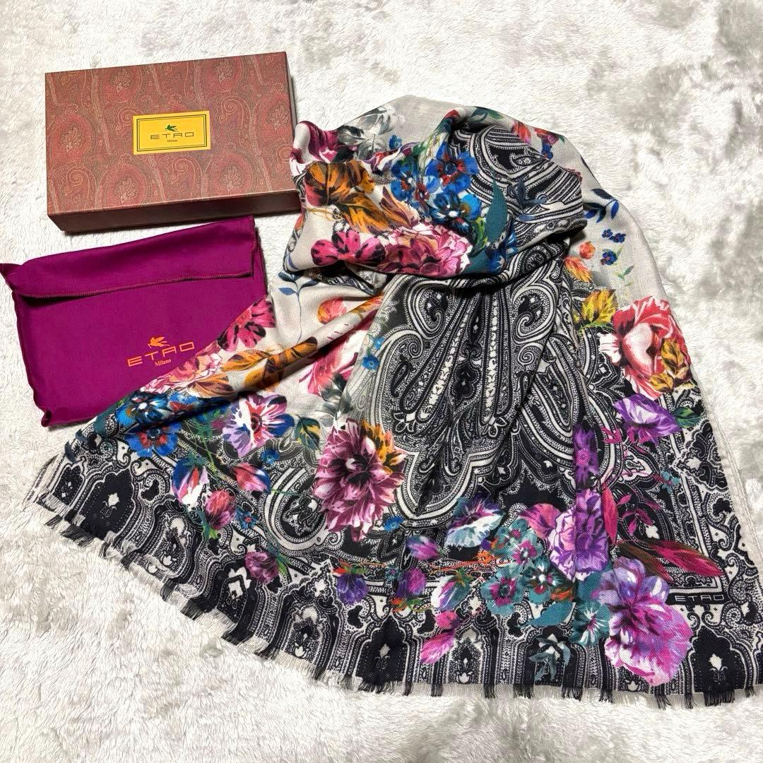 こまETRO ストール ペイズリー 花柄 カシミヤ シルク