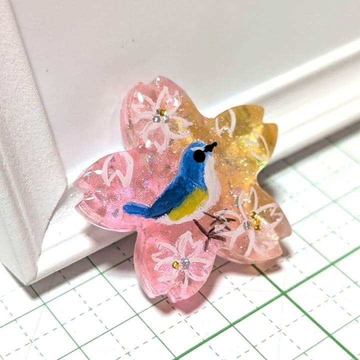 もちもち様　1.29 ルリビタキ　レジンヘアゴム　桜