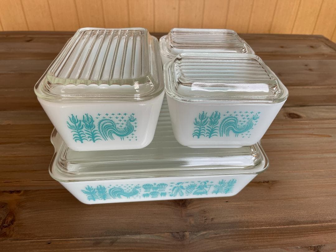 オールドパイレックス　バタープリント　レフリジレーター4個セット