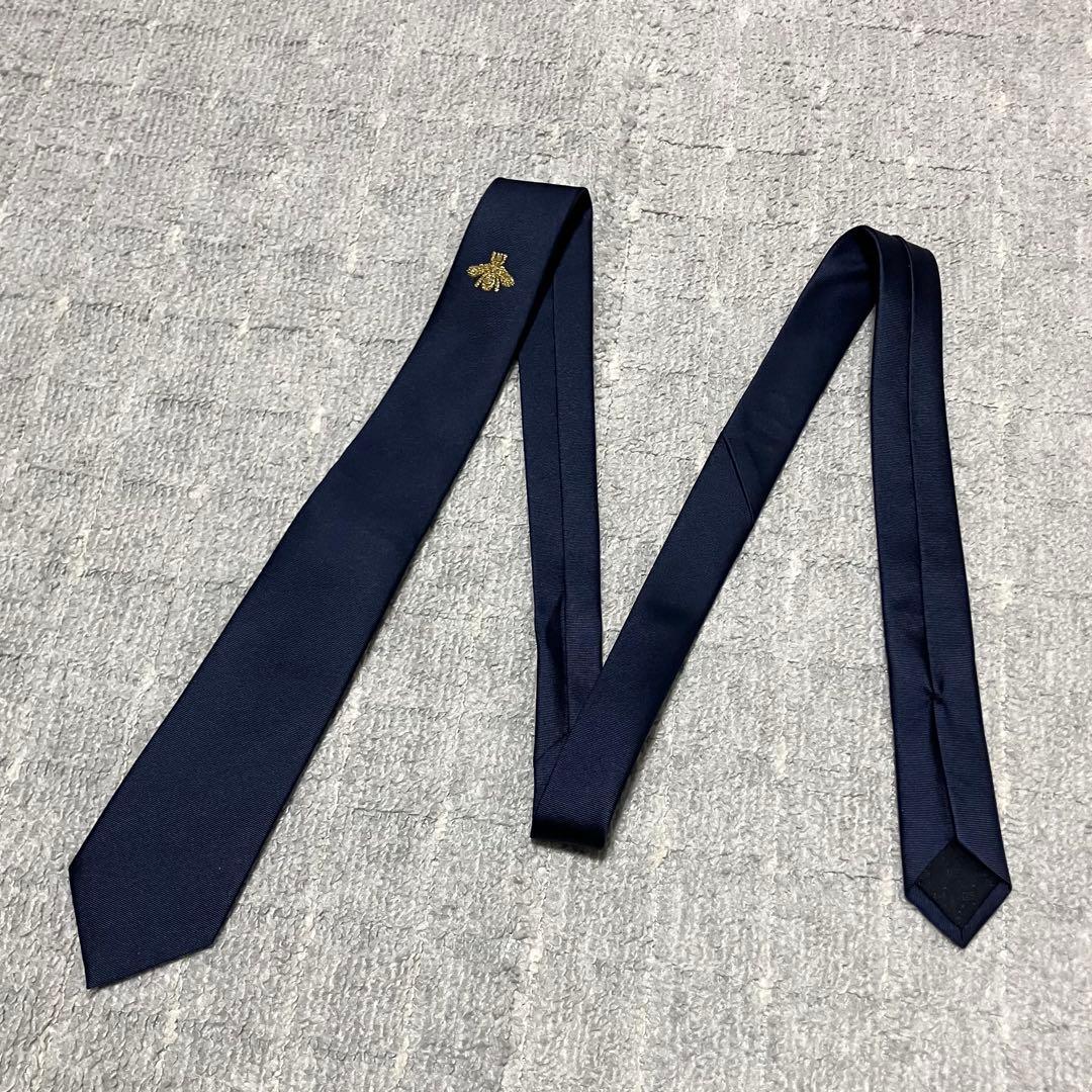 美品！グッチ［ネクタイ］ジャガード　ネイビー　蜂　Bee　ビジネス