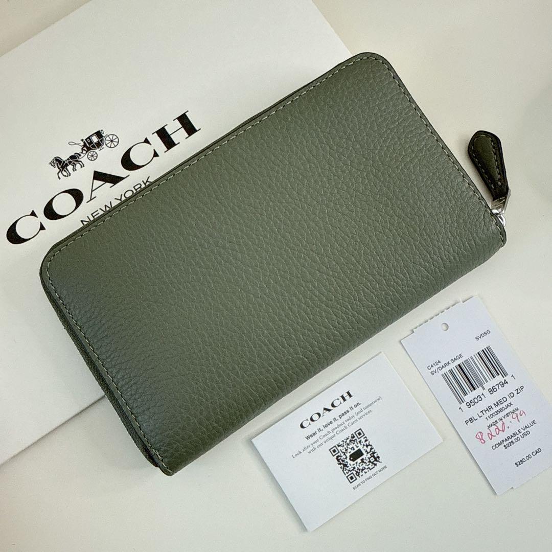 ★訳あり★COACH コーチミディアムウォレット 折り財布　ダークセージグリーン