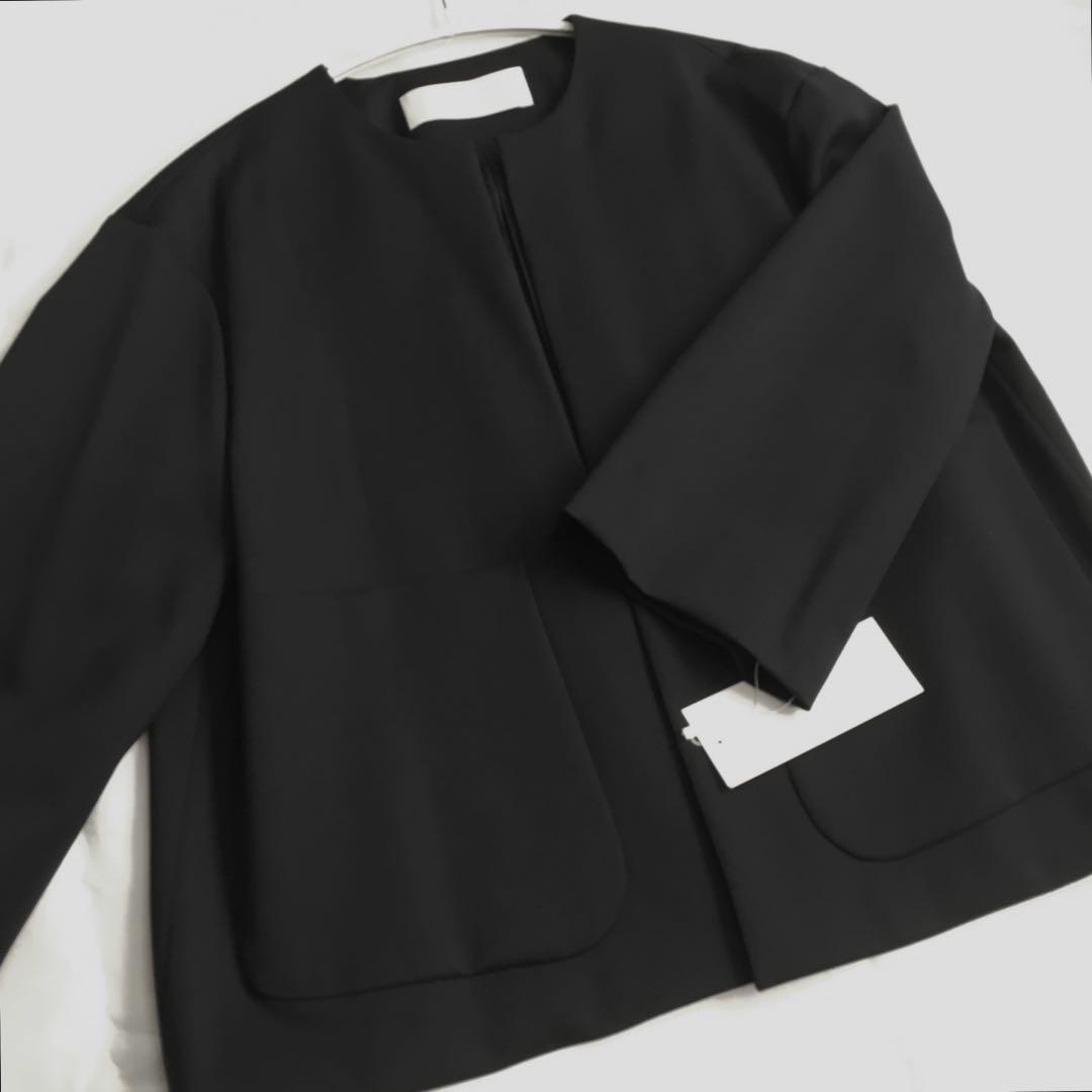 【新品未着用】saqui ノーカラーネイビージャケット サイズ38 SAQUI