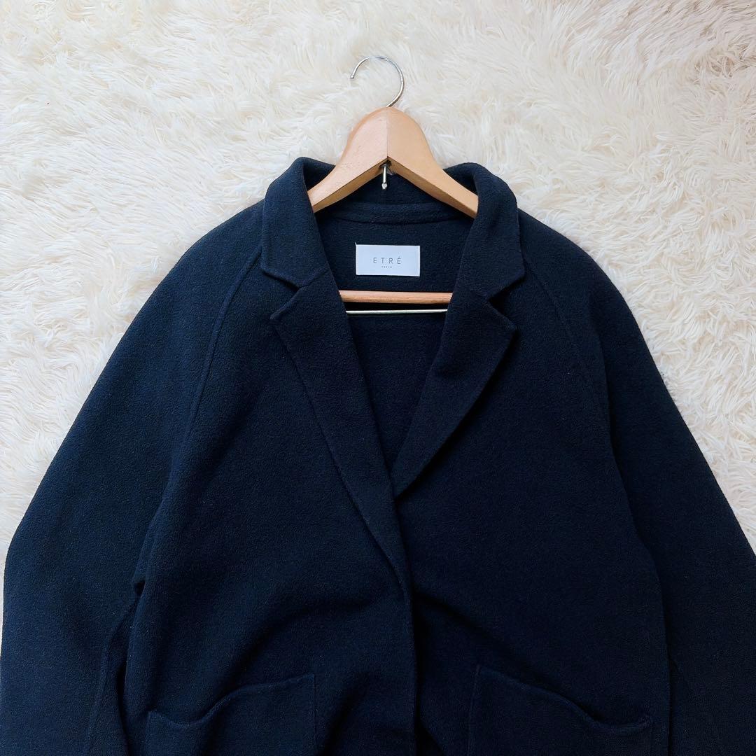 エトレトウキョウ　カシミヤ混ダブルフェイスリバーロングコート　ネイビー