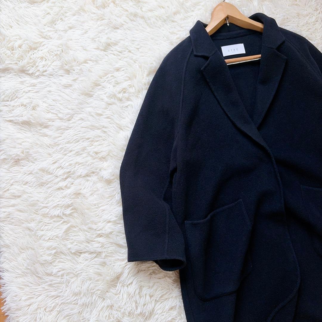 エトレトウキョウ　カシミヤ混ダブルフェイスリバーロングコート　ネイビー