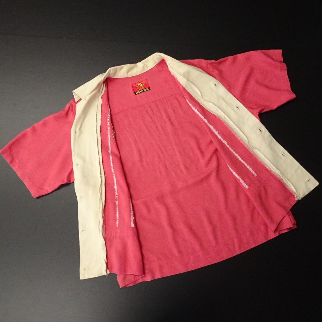 80s- CREAM SODA 半袖ボーリングシャツ 金タグ 刺繍 希少アイテム