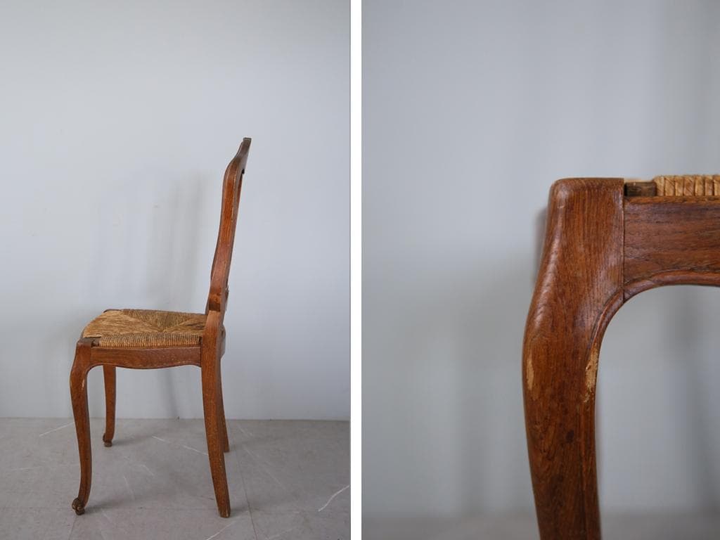 フランスアンティーク猫脚ダイニングチェア/イス/ラッシュシート(90-119-3