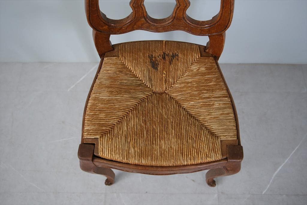 フランスアンティーク猫脚ダイニングチェア/イス/ラッシュシート(90-119-3