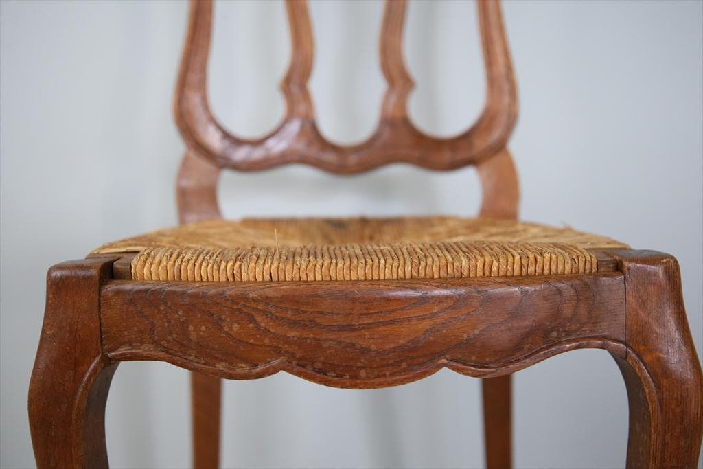 フランスアンティーク猫脚ダイニングチェア/イス/ラッシュシート(90-119-3