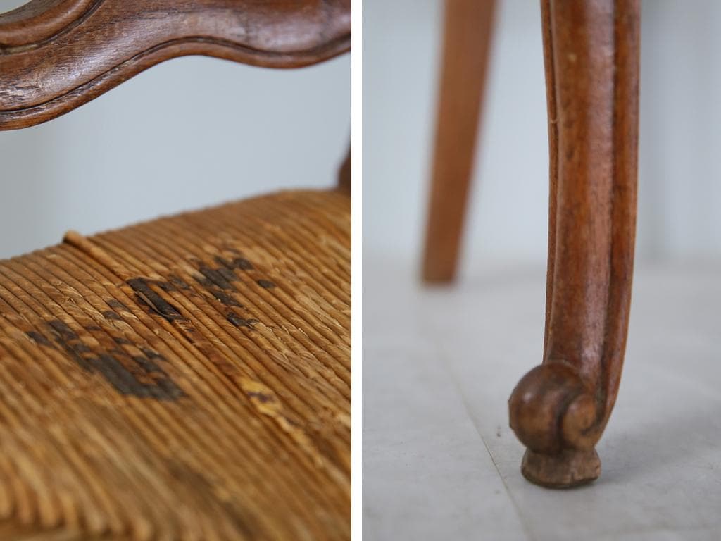 フランスアンティーク猫脚ダイニングチェア/イス/ラッシュシート(90-119-3