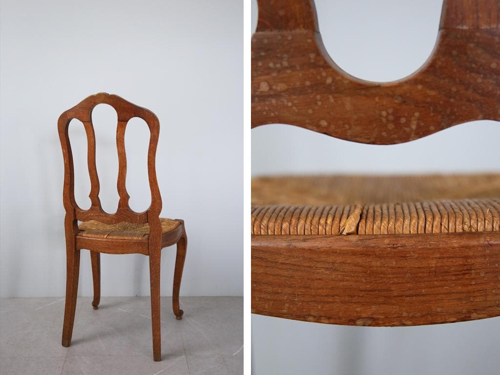 フランスアンティーク猫脚ダイニングチェア/イス/ラッシュシート(90-119-3