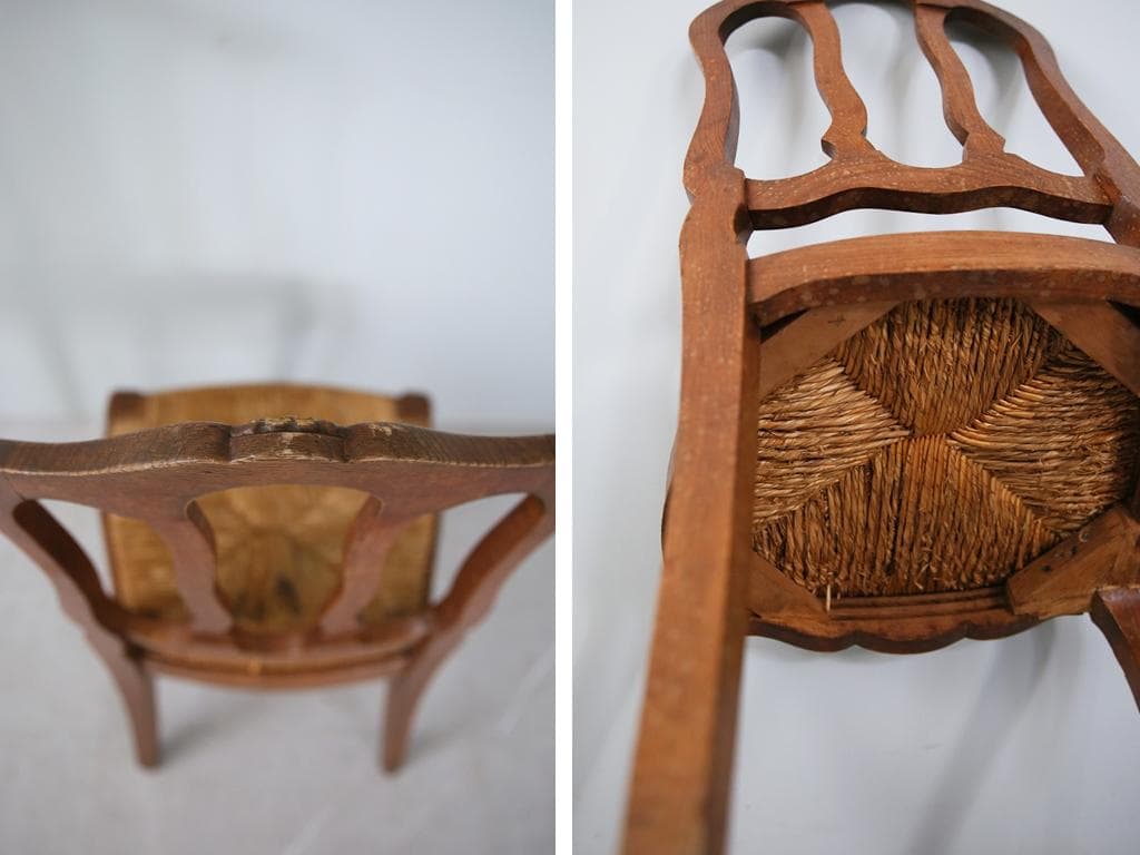 フランスアンティーク猫脚ダイニングチェア/イス/ラッシュシート(90-119-3