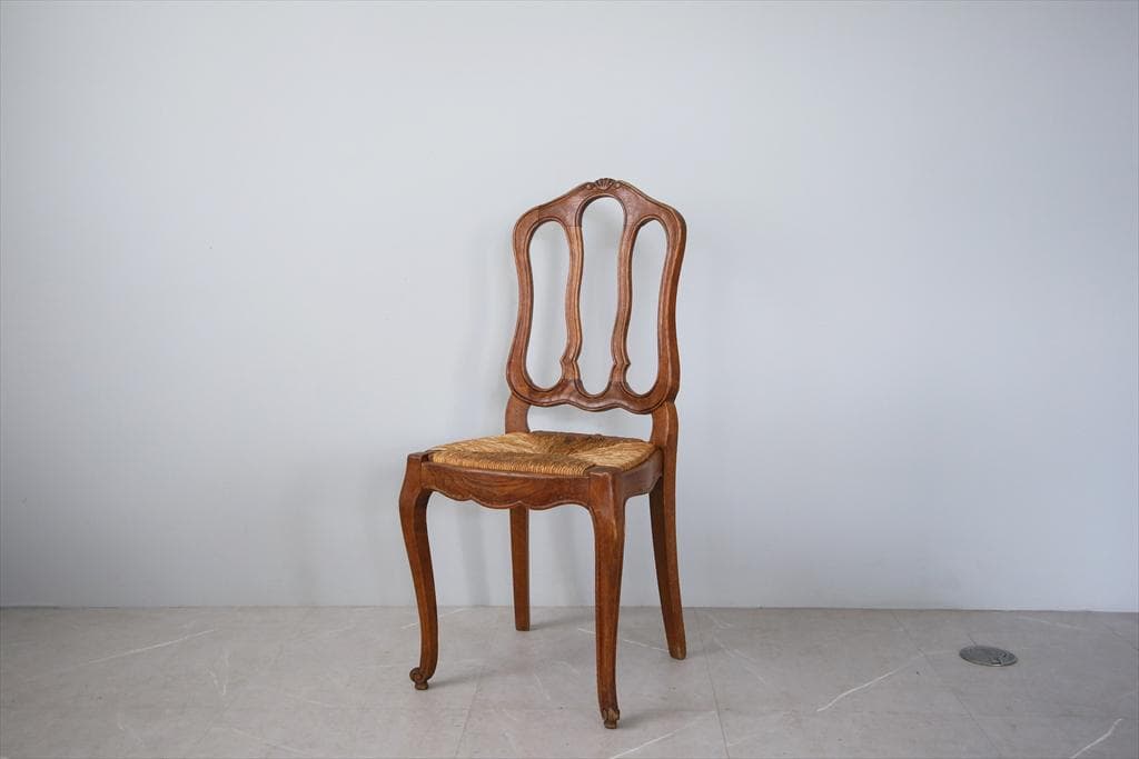 フランスアンティーク猫脚ダイニングチェア/イス/ラッシュシート(90-119-3