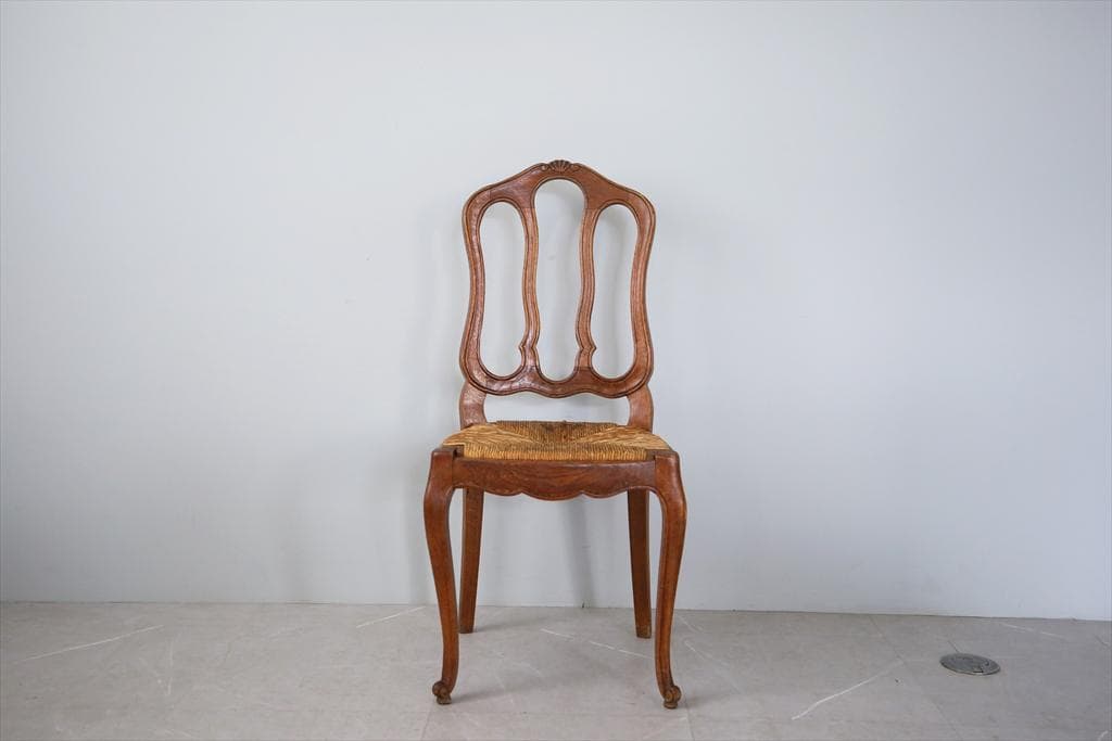 フランスアンティーク猫脚ダイニングチェア/イス/ラッシュシート(90-119-3