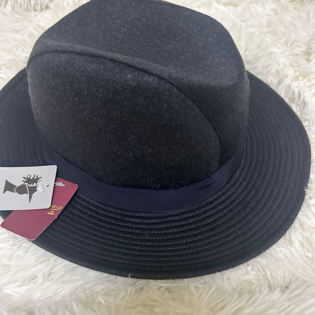 【未使用タグ付き】ボルサリーノ ハット 中折れ カシミヤ100%　黒　59cm