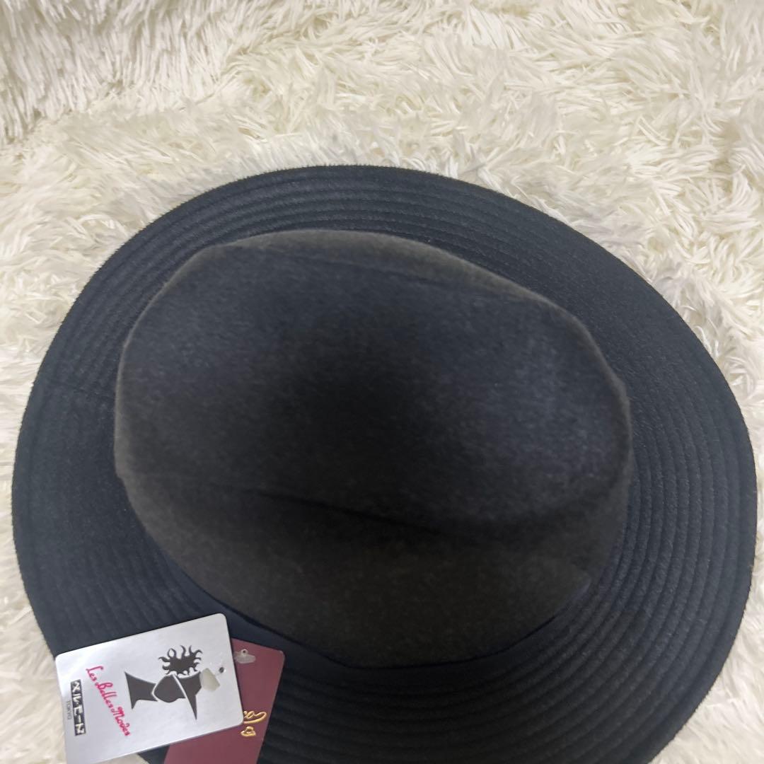 【未使用タグ付き】ボルサリーノ ハット 中折れ カシミヤ100%　黒　59cm